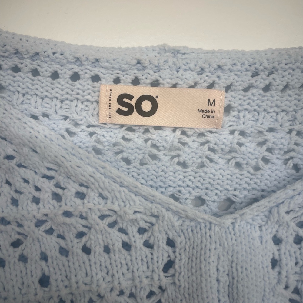 Sky Blue Crochet Cropped Sweater - Picture 5 of 5